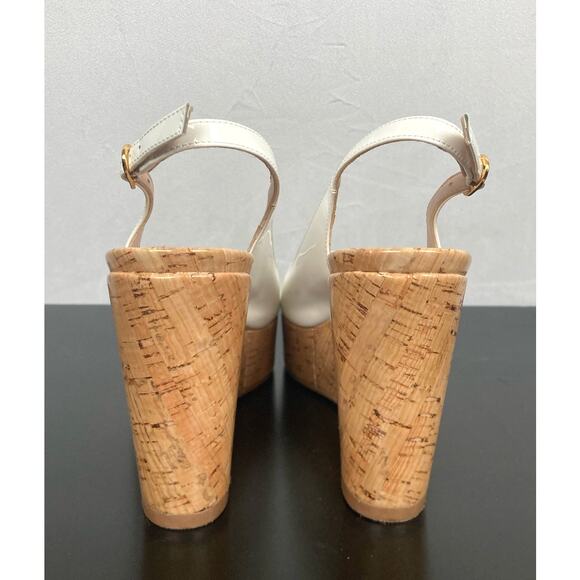 Stuart Weitzman Riveria Patent Leather Wedge Slingback Sandals White 6.5 - Picture 3 of 10
